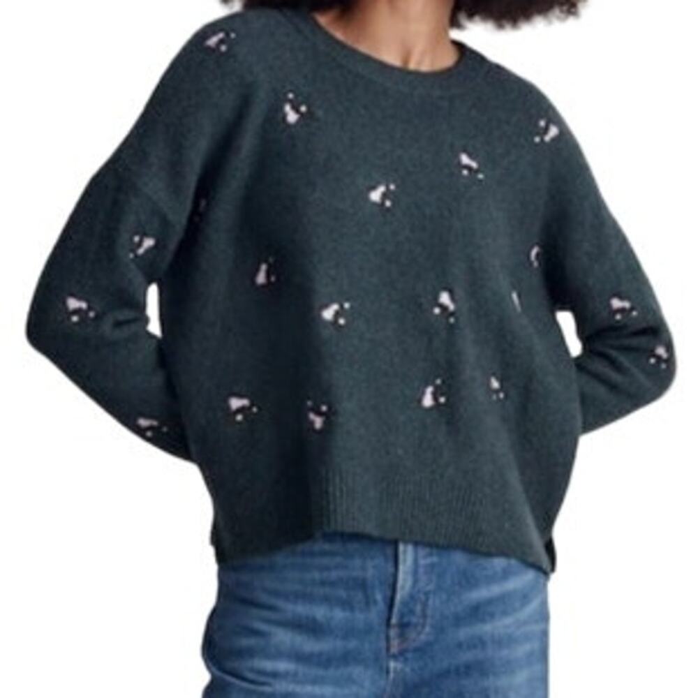 Madewell Embroidered Cross-Stitch Floral Pullover Sweater Oversize Green XXL NWT